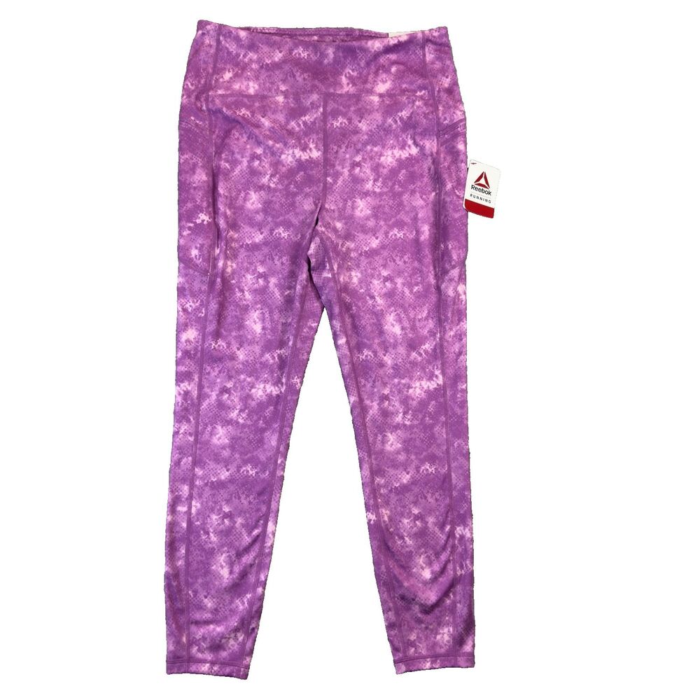 Reebok Leggings Womens Large Purple High Rise 7/8 Running Stretch Comfy NWT